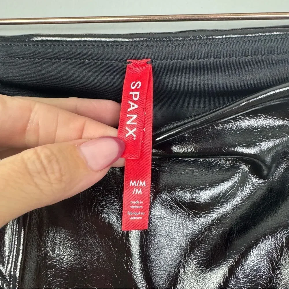 SPANX | Faux Patent Leather Body Shaping Black Leggings Women’s Size Medium & 1X - Picture 15 of 16